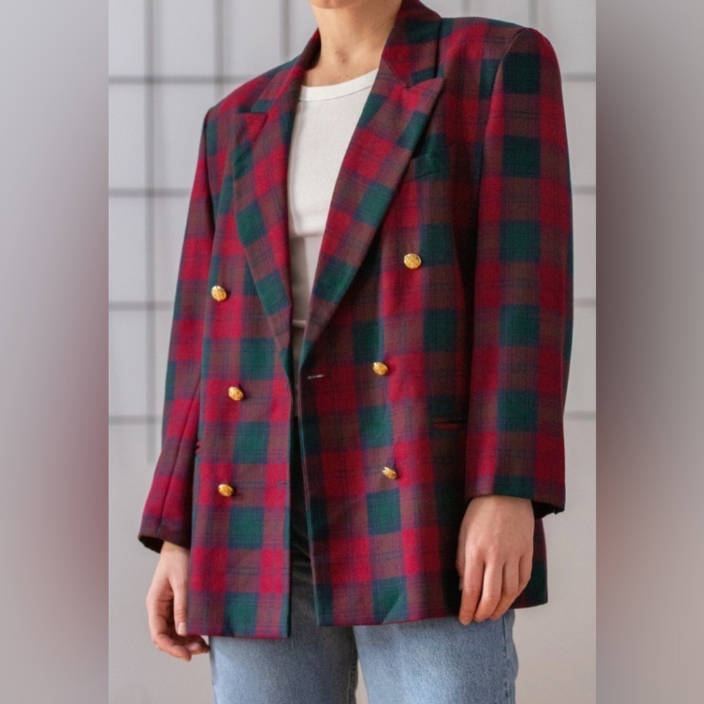 Vintage Tartan St. Michael (M&S) 100% Wool Double Breasted  Blazer in Size 12